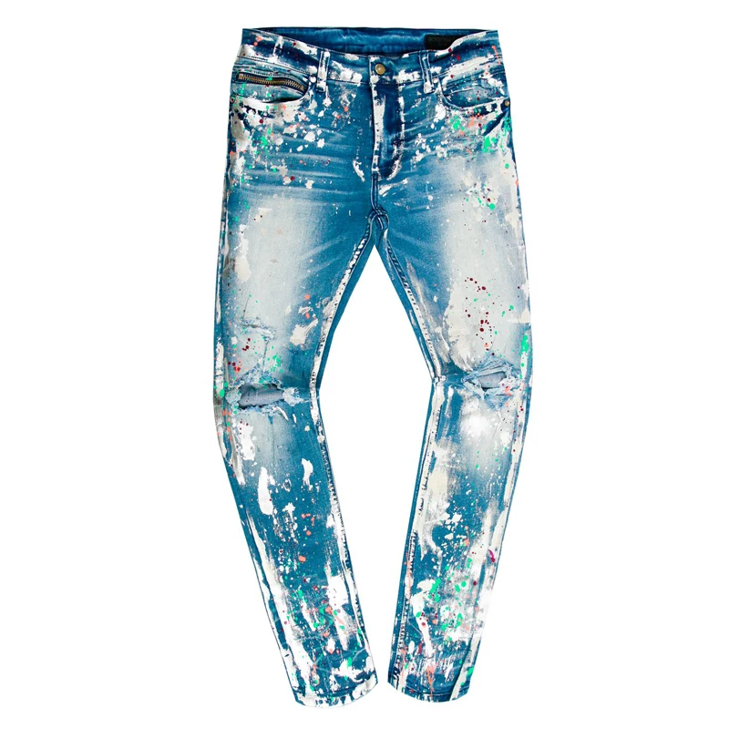 DiZNEW  OEM/ODM factory customize splash washed men jeans distressed jeans