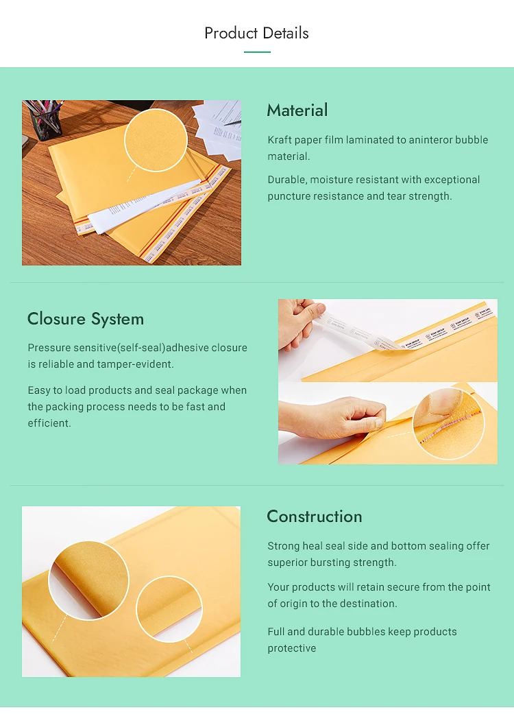 Custom Logo Bubble Padded Mailer Waterproof Kraft Paper Mailing Bags