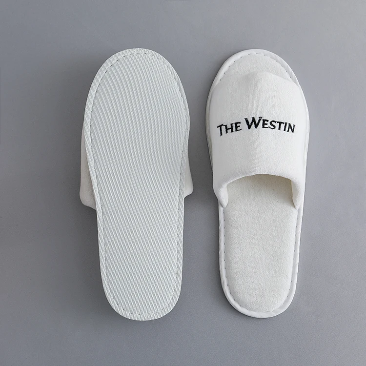 Льняные тапочки с логотипом на заказ для роскошных отелей одноразовые спальни спа-стиля вафельным открытым носком индивидуальные