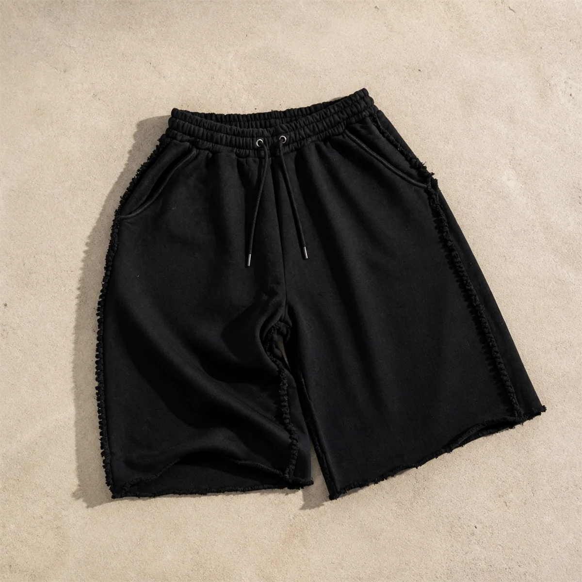 OEM Custom Men's 100% Cotton Heavyweight Knitted Breathable Casual Mid Waist Drawstring Closure Custom Printed Loose Shorts gallery 8