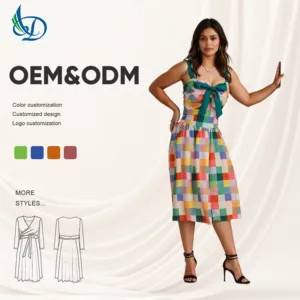 Chic Blue White Bow Strap Mini Dress Summer Garden Weddings Sweet Style Natural Waistline Knee-Length Washable Woven Solid