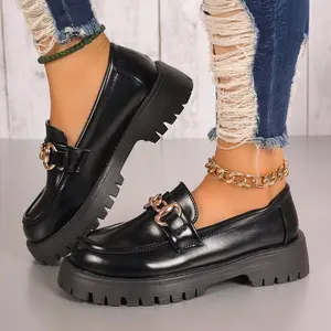 Custom Logo New Product Platform Formal Shoes Women Chain Decoration Dress Shoes TPR Moccasins Shoes for Women