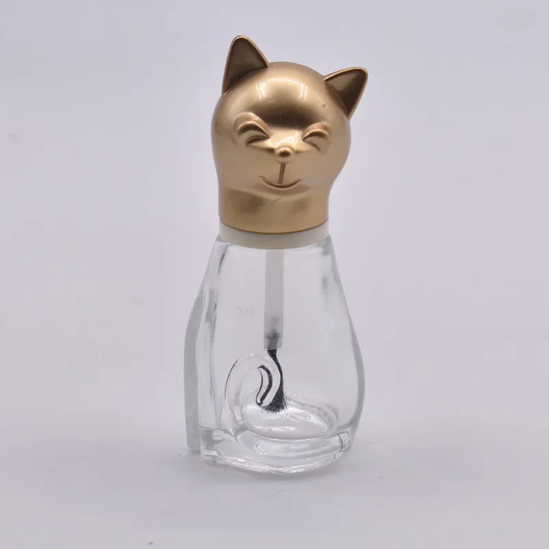 Custom Design Empty Cute Animal Shaped Nail Polish Bottle 12ml Glass Nail Varnish Bottle with Cat Shaped Cap