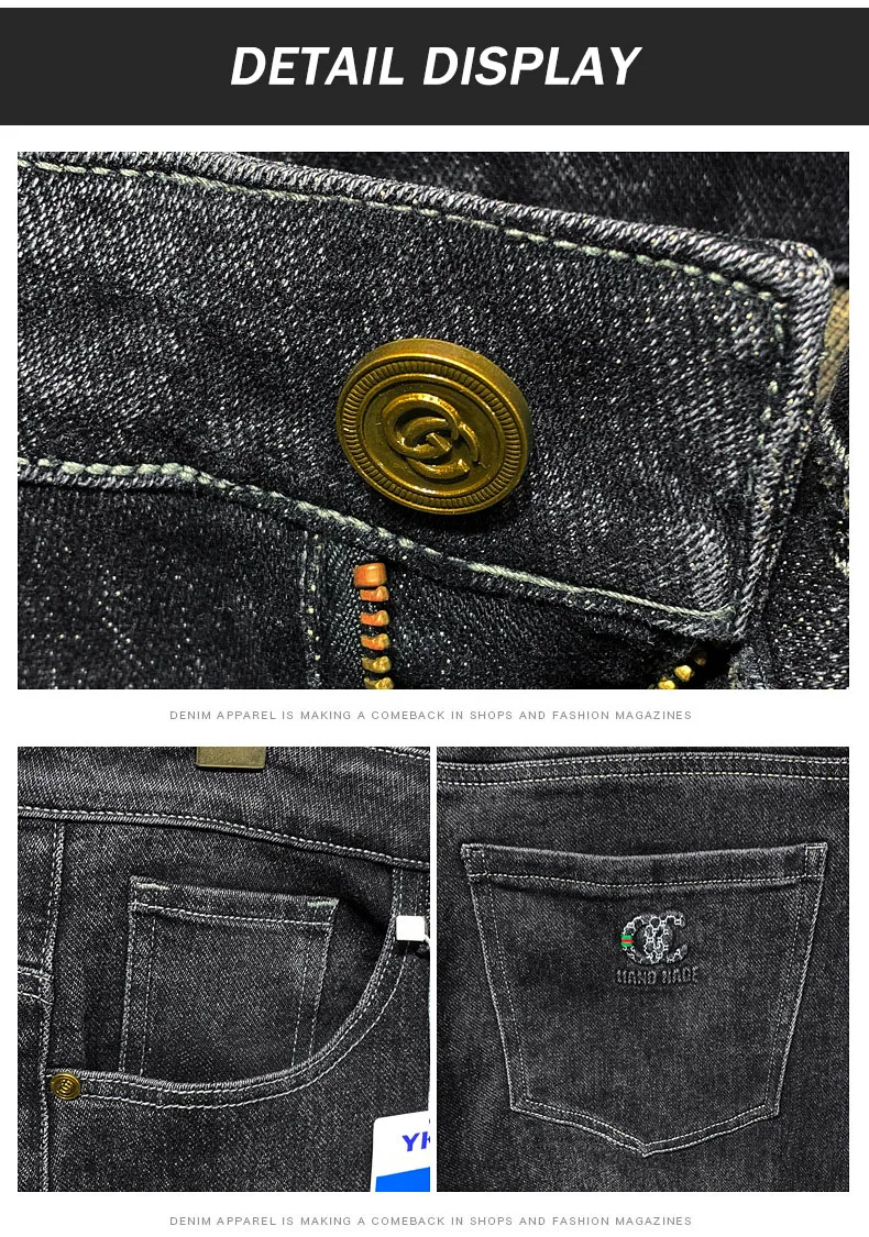 European Style Premium Stretch Casual Blue Washed Versatile Men's Jeans ...