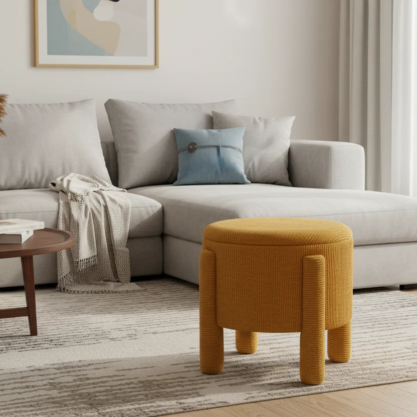 2026 High Quality Modern Custom Round Circular Storage Ottoman Footstool Velvet Ottoman