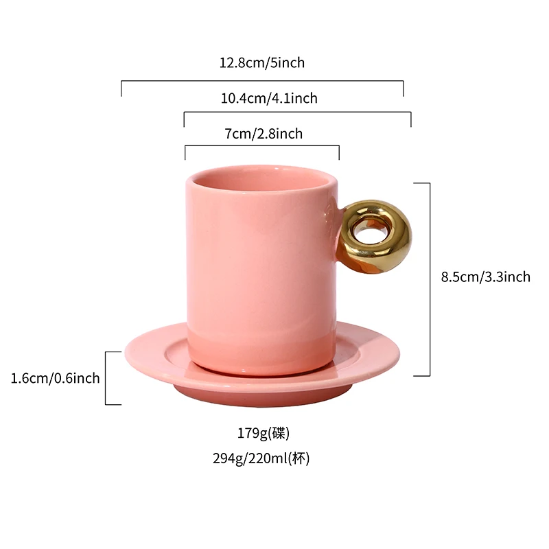 Promotional Eco Ware 220ml Porcelain Coffee Mug Normal Size Cappuccino Espresso Cups Golden Handle Ceramic Cold Safe Camping details
