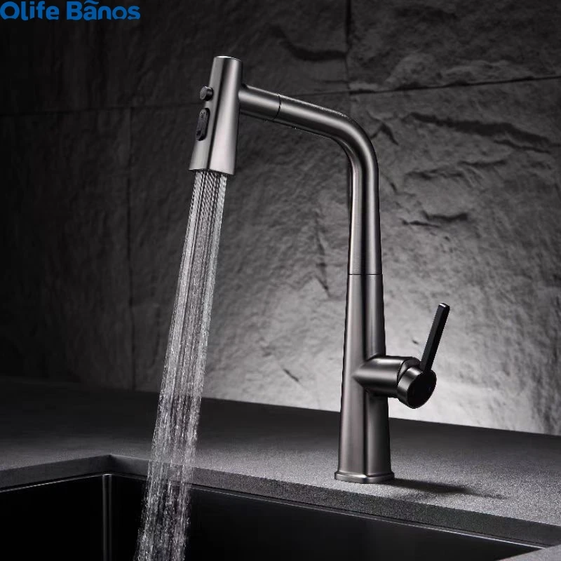 product kaiping factory manufacturer  pull out sprayer manual water mixer tap gun metal gray rose gold 2 mode kitchen faucet292-24