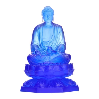 Handmade Glass Medicine Buddha Statue - Traditional Bhaisajyaguru - Home Altar Decor for Living Room