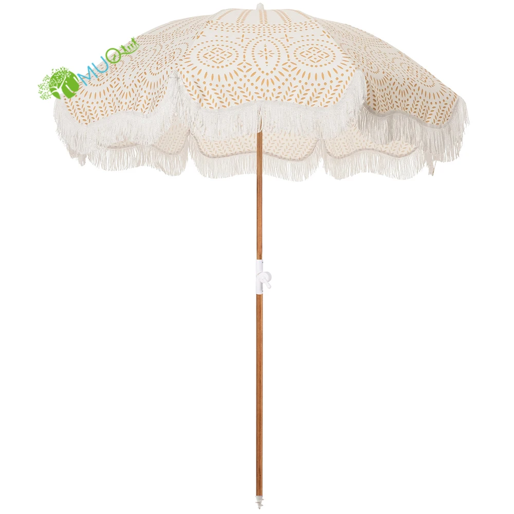 Yumuq New Zealand Factory Luxury White Beach Umbrella With Tassels
