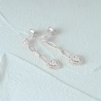 Fashion Jewelry 925 Sterling Silver Earrings Heart Diamond Paper