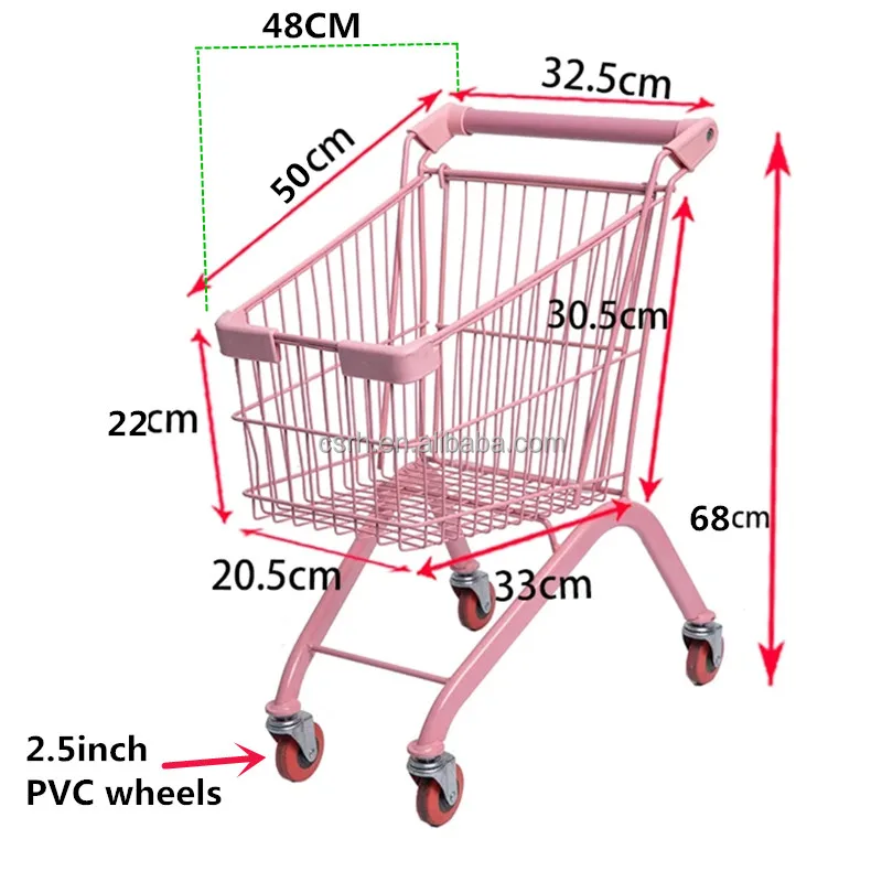 MAOMIA Mini Supermarkt Einkaufswagen Aus Metall – Klappbarer Sitz, 4 Räder, Pink, Für Puppen & Als Deko (11,9x7,9x11,4 Cm)