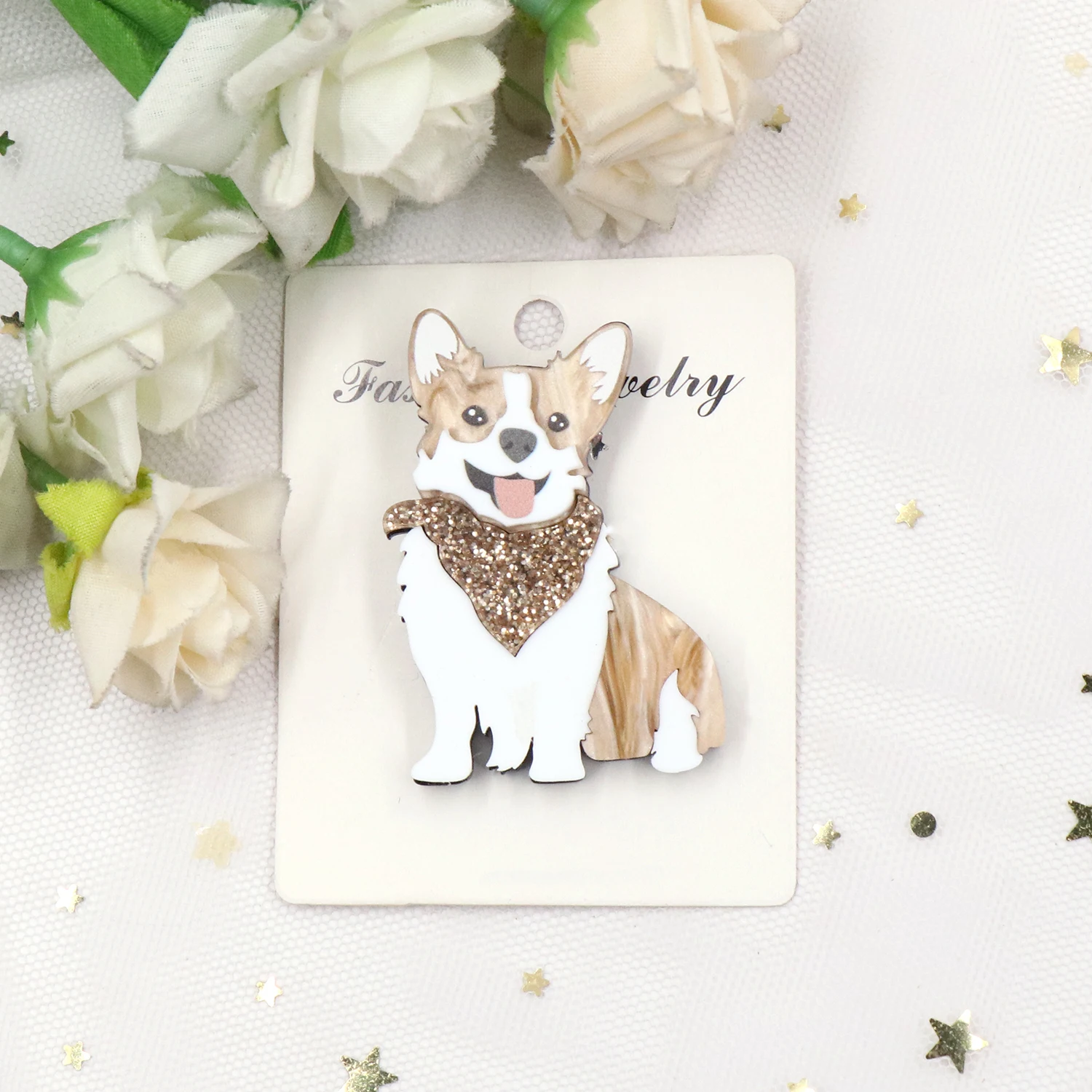 Customized MD155BH1073 Customized New Arrival Corgi dog Brooch (Safety Pin) cute Laser Cut Acrylic Jewelry Handmade