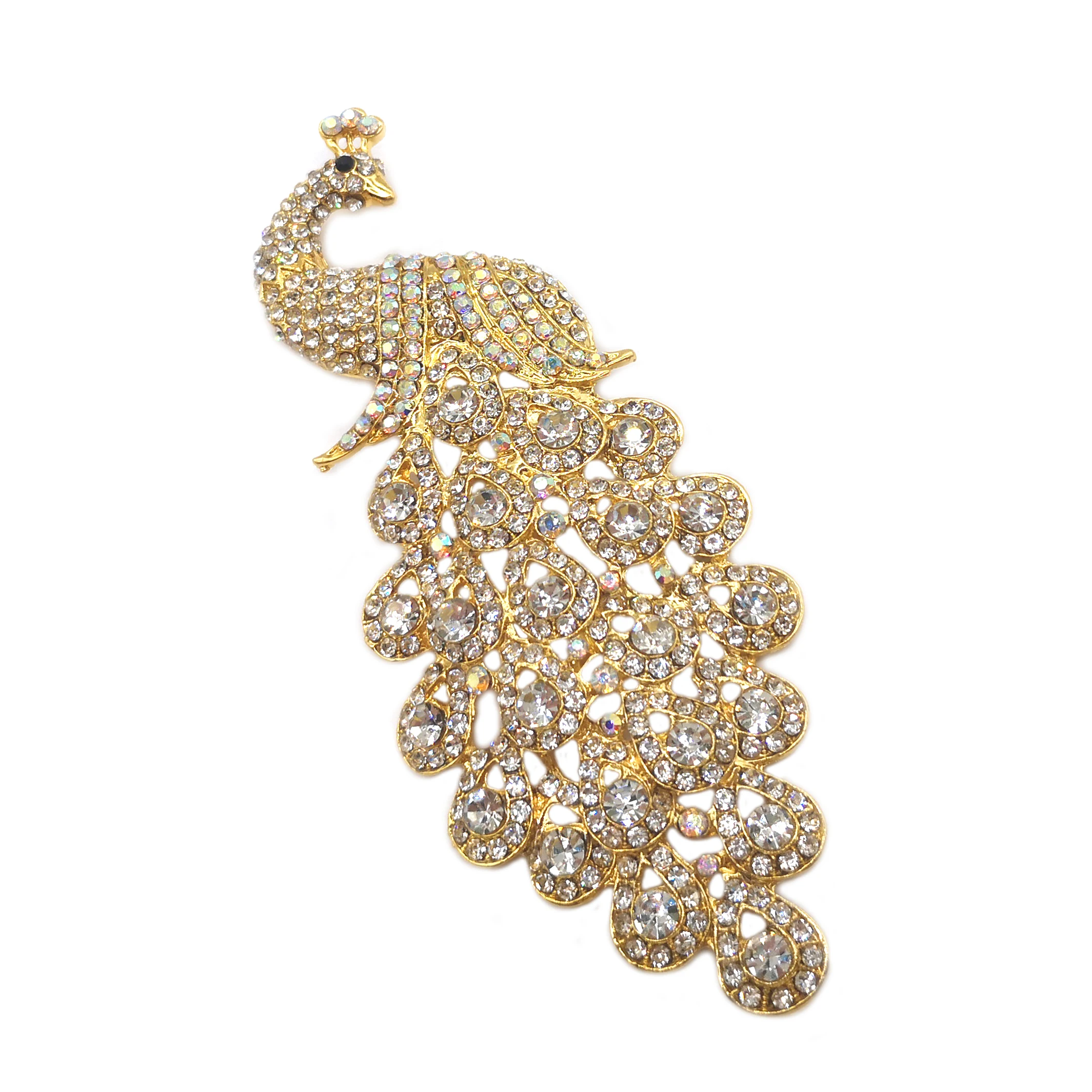 WCRAZYE Spilla A Forma Di Pavone Con Strass E Cristalli, 5,3x10 Cm, Con Nappe, Per Donne, Abiti Da Sera E Matrimoni