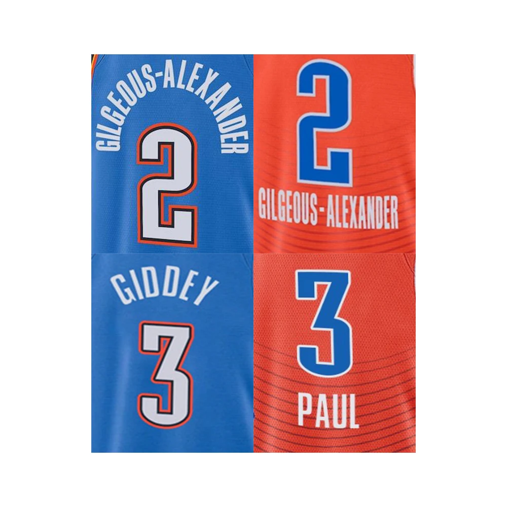 Шитые или горячие прессованные баскетбольные майки Oklahoma 0 Westbrook 2 Gilgeous-Alexander 3 Josh Giddey 7 Holmgren 13 Paul George