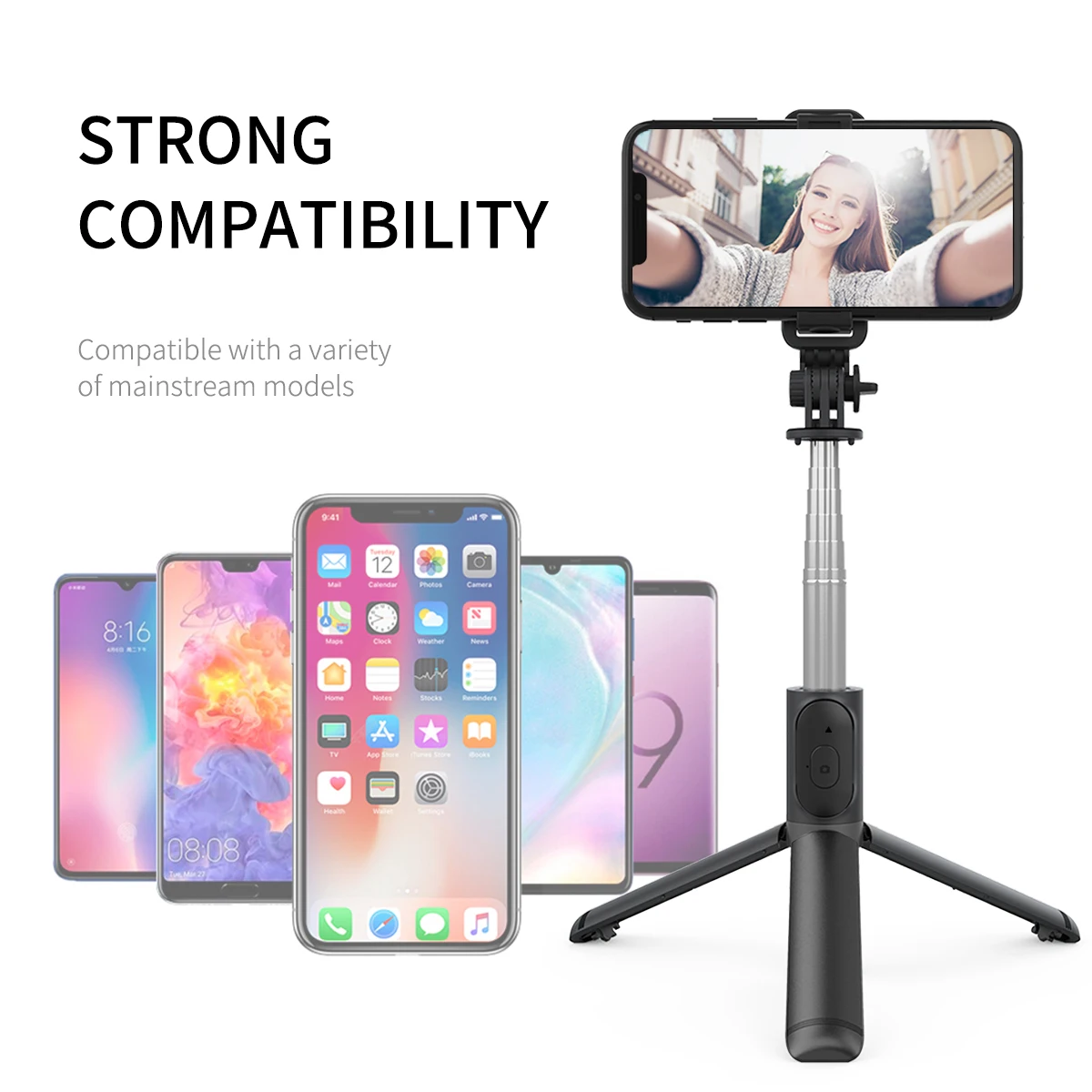 Q01 Extendable Selfie Stick with Wireless Remote and Tripod Stand Portable Lightweight Selfie Stick