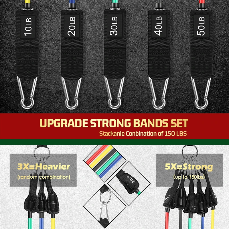 5 Levels Adjustable Workout Elastic 11pcs Latex Resistance Bands Tube Set