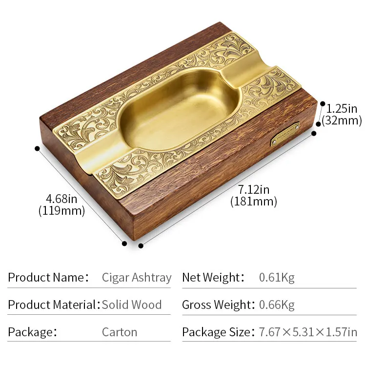 Personalized Cigar Ashtrays Hotel Bar Office Wooden and Metal Cigar Ashtray Custom Logo Luxury Cigar Ashtray