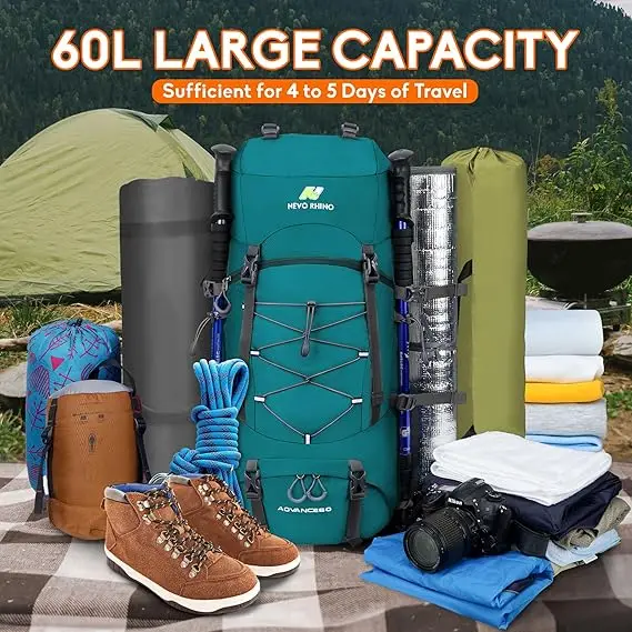 Factory Price in Stock Breathable Durable Custom Hiking Backpack Green Camping Travel Bag Outdoor Backpack