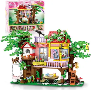 EPT Hot Educational Toy Block 840 Pcs Forest Tree House Block Brick Bird Cat Figure Treehouse Mini Building Brick Set
