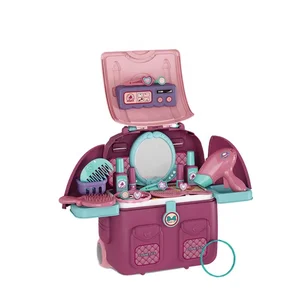 Plastic Kids Pretend Play Dressing Table Toy with Backpack Maquiagem Infantil Cosmetic Beauty Makeup Toy for Girls Preschool Age