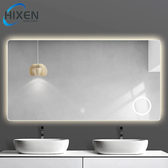 HIXEN 18-8B China Copper-free Silver Hotel Modern Rectangle Smart 3 Color Lights Anti-fog Smart Bathroom Led Mirror