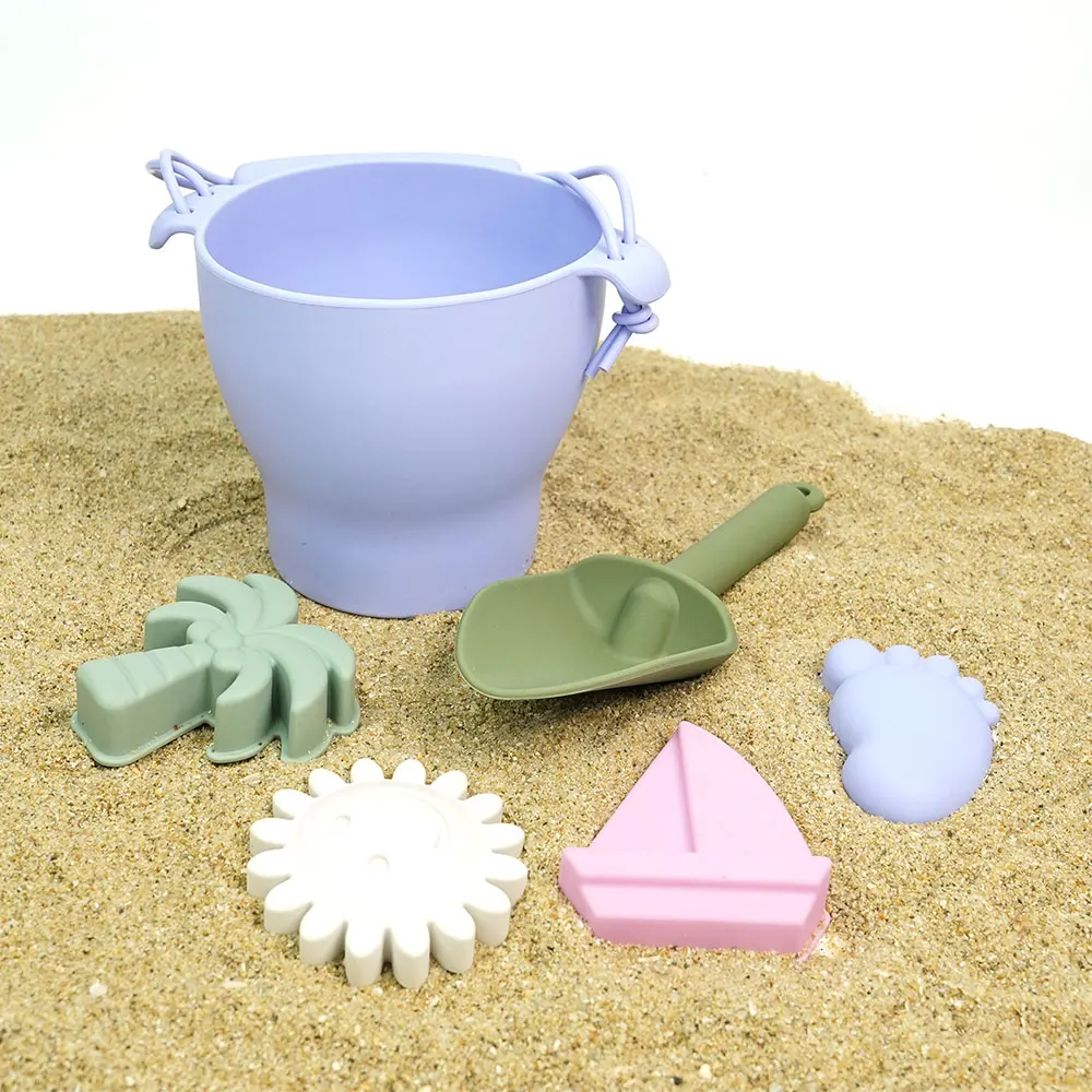 New Design Custom Logo Summer Sand Bucket Beach Baby Toys Set Eco Soft Silicone Game Play for Kids DIY  Wholesale