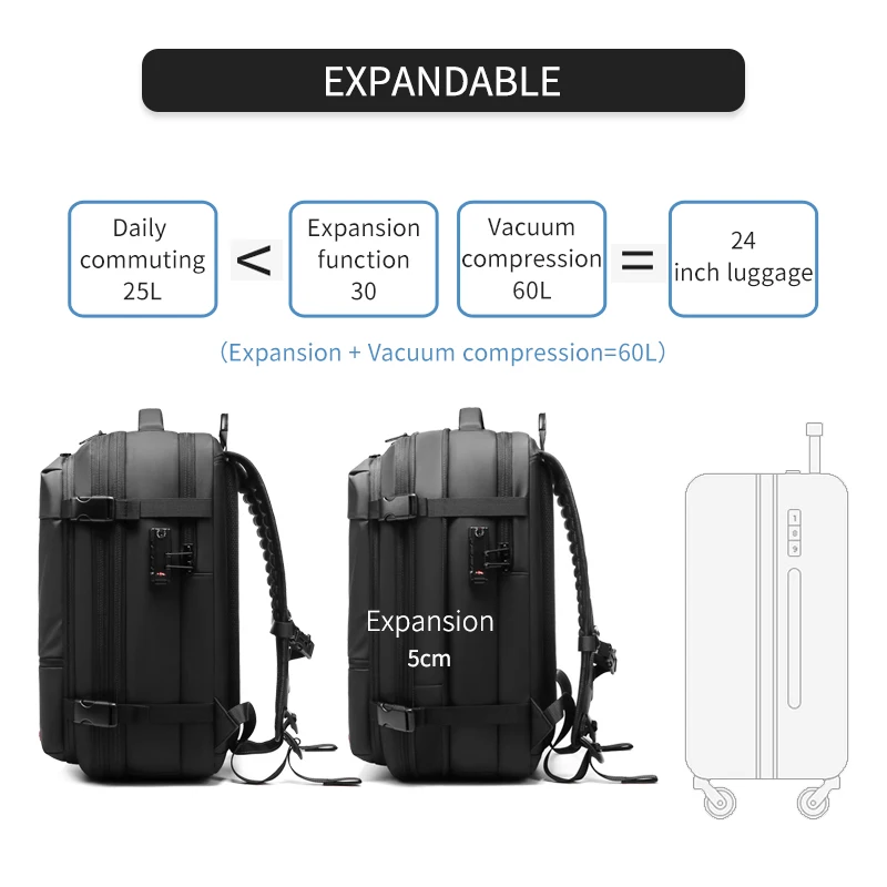 New Trend Anti-Theft Waterproof Outdoor Travel Bagpack Expandable Wet Dry Separation Vacuum Compressor