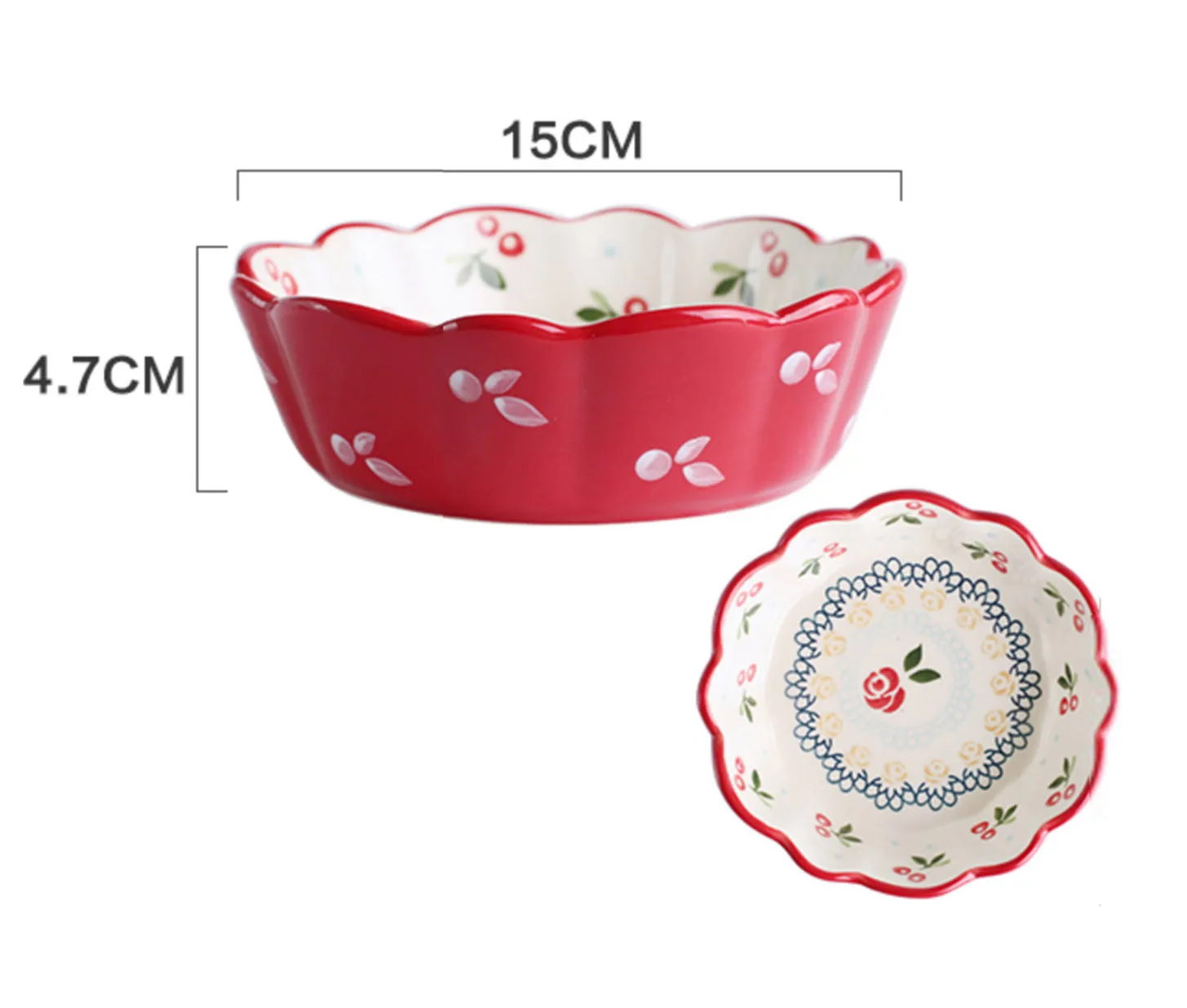 6in 15cm Deep Plate Bowl Porcelain Dinner Set with Simple Design Spring Cherry Flowers  Wave Shape Hot Sell