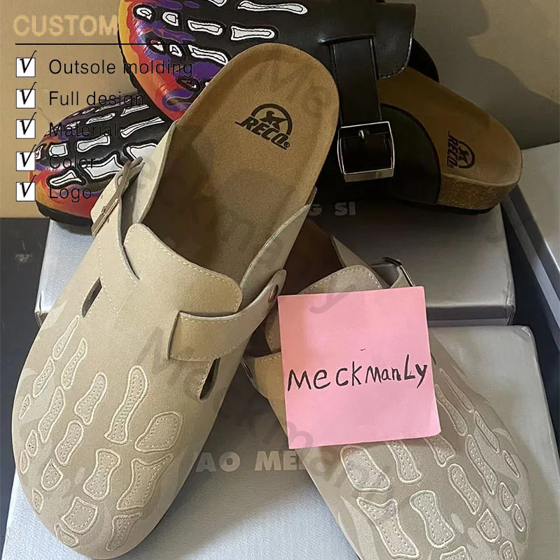 Men Clogs Custom Design Logo Close Toe Slippers Outdoor Genuine Leather Men Clogs Custom Women Classic Clogs Flat Mules Slippers