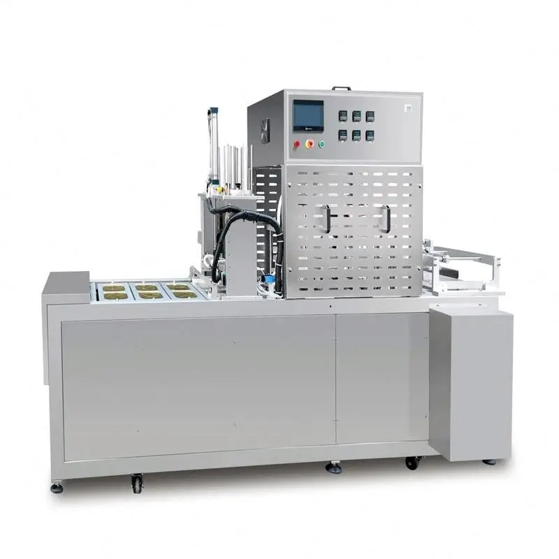 TEBAK Pneumatic Gear Take Away Cup Box Food Sealing Machine for Plastic Containers 4 Cups Trays and Beverage Lunch Box