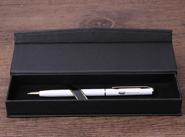 Gift Promotional Ball Pen Customized Logo Black White Slim Metal Body Twist Ballpoint Pen