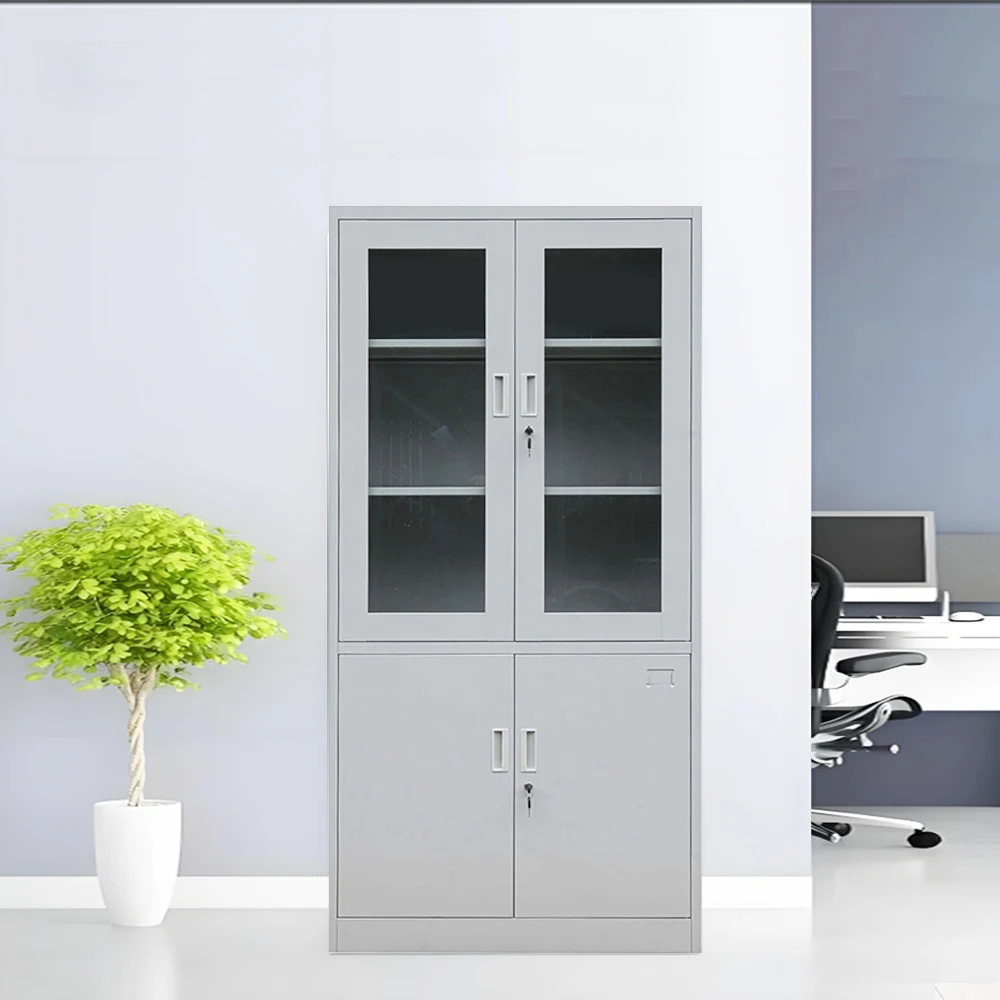 Metal Storage Cabinet with Lockable Glass Door 2 Adjustable Shelves Heavy-Duty for Home Office, Kitchen, Pantry Organizer