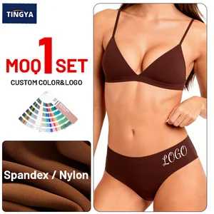 Women Daily Deep V  Bra and Panties Set  Bralette Thin Wireless Bras Low Waist Briefs comfort Breathable Triangle Cup Bra Set