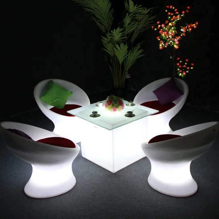 Outdoor LED Cordless Cube Chair Color Changing Light Waterproof Plastic Outdoor Glowing Cube Stool and Table Sets 60 Cm 24 Inch