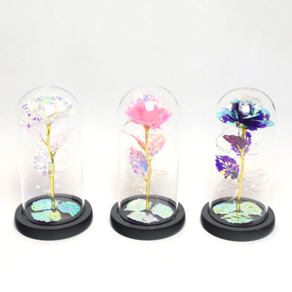 artificial flowers for sale borosilicate glass led dome display galaxy rose enchanted crystal flower gift