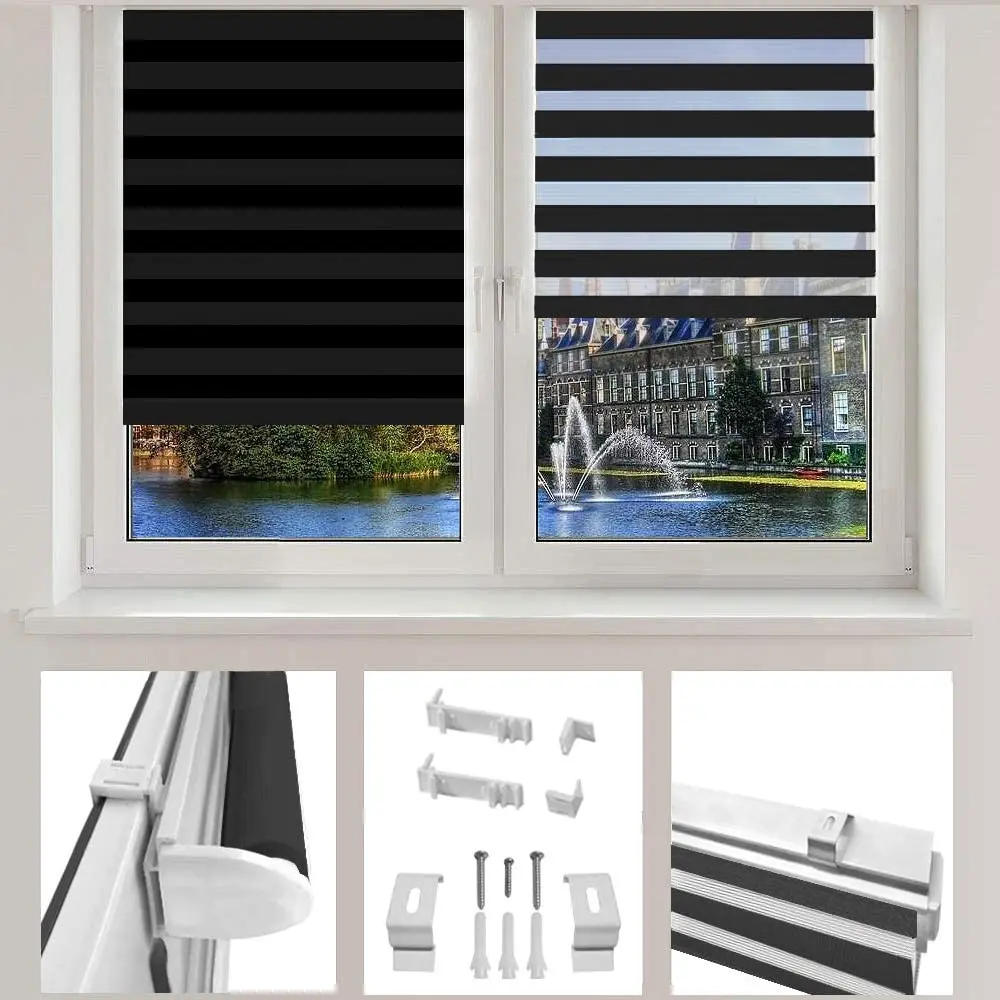 Fabric Manual Zebra Curtain Blinds Day Night Zebra Roller Shades For Windows