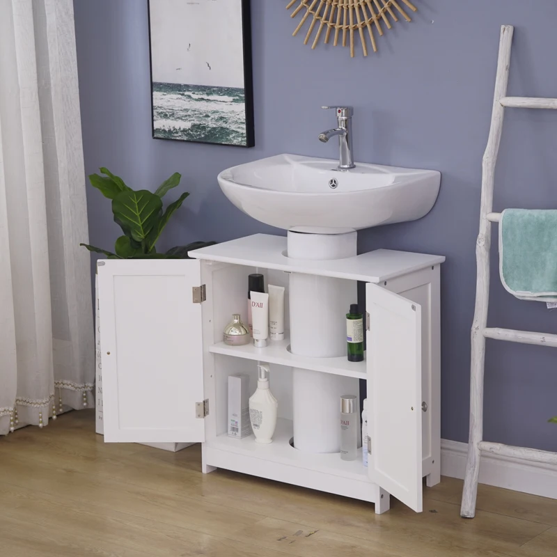 Bathroom cabinet embedded wooden hanging cabinet with door with door and shelf on toilet Bathroom  Cabinet white