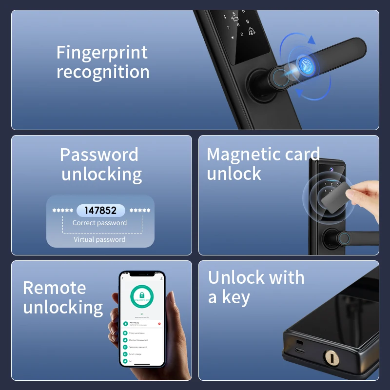Factory Price Camera Lock Tuya Remote Control Biometric Fingerprint Card Password Intelligent Home Door Lock