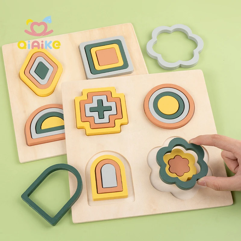 Inspirujące zabawki edukacyjne w stylu Montessori drewniane 3D kreatywne układanki kształty deska z puzzlami dla dzieci układanki dla najmłodszych