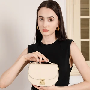 2026 Women's Retro Style Genuine Leather Messenger Handbag Luxury Designer Daily Shoulder Bag Fashion Saddle Bag