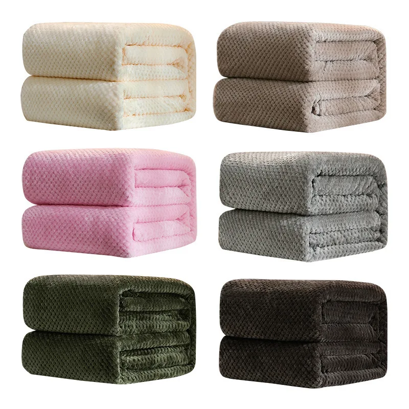 100% Polyester Soft Flannel Blanket Simple Plain Color Thicken Warm Knitted for Sofa Bed Wearable Portable with Vintage Pattern