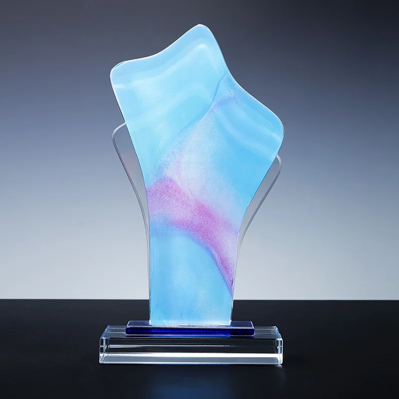 Factory direct custom k9 crystal color printing sandblasted crystal trophy