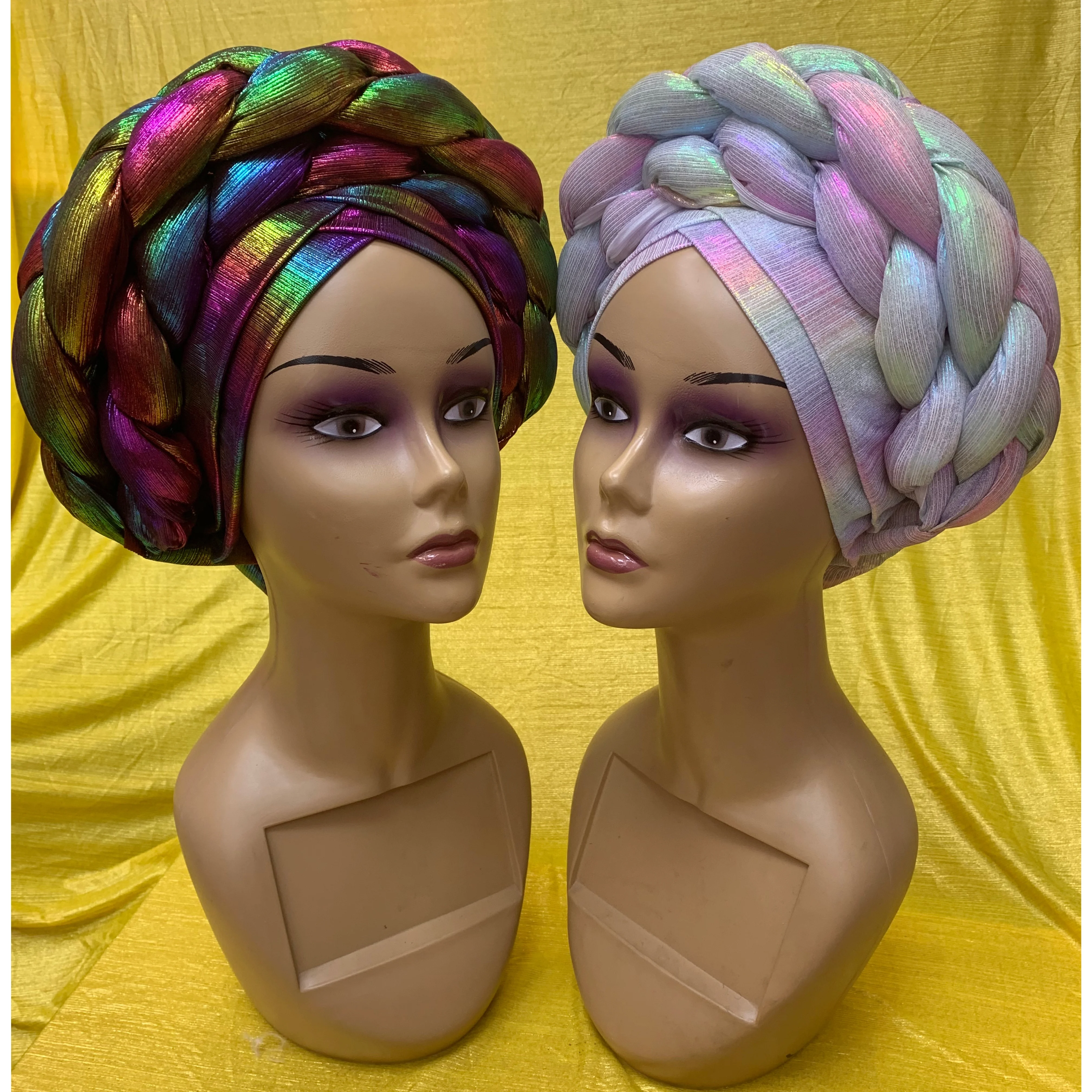 Muslim treccia turbante berretto da donna bandane turbante cappello per  donna femminile velo africano con paillettes