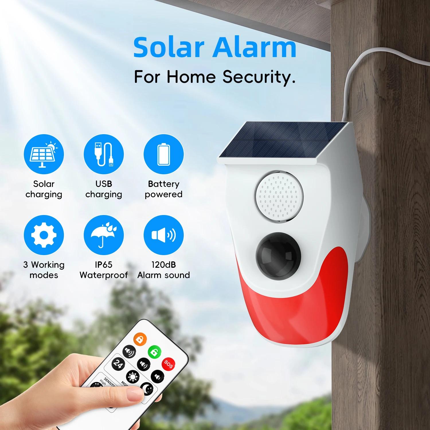 Remote Control Solar Powered IP65 Outdoor Intruder Alarm System