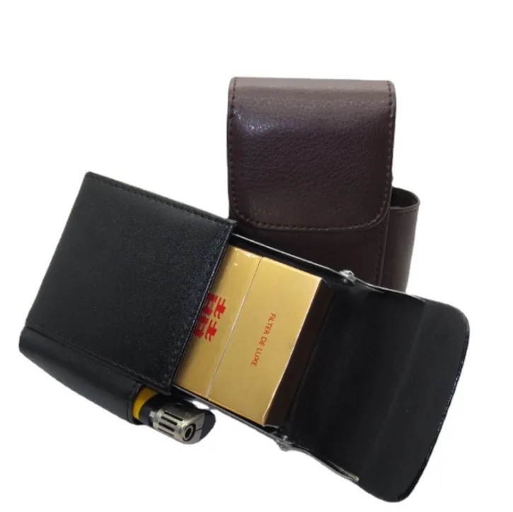 Custom Cool Leather Cigarette Case with Steel Frame Carrying Storage Box for Smoking Pipes and Lighter