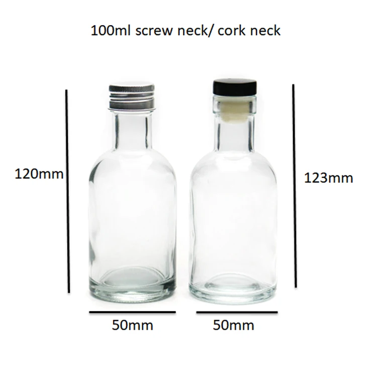 Clear Liquor Bottles,100ml Heavy Base Glass Bottles With Ttop Cap