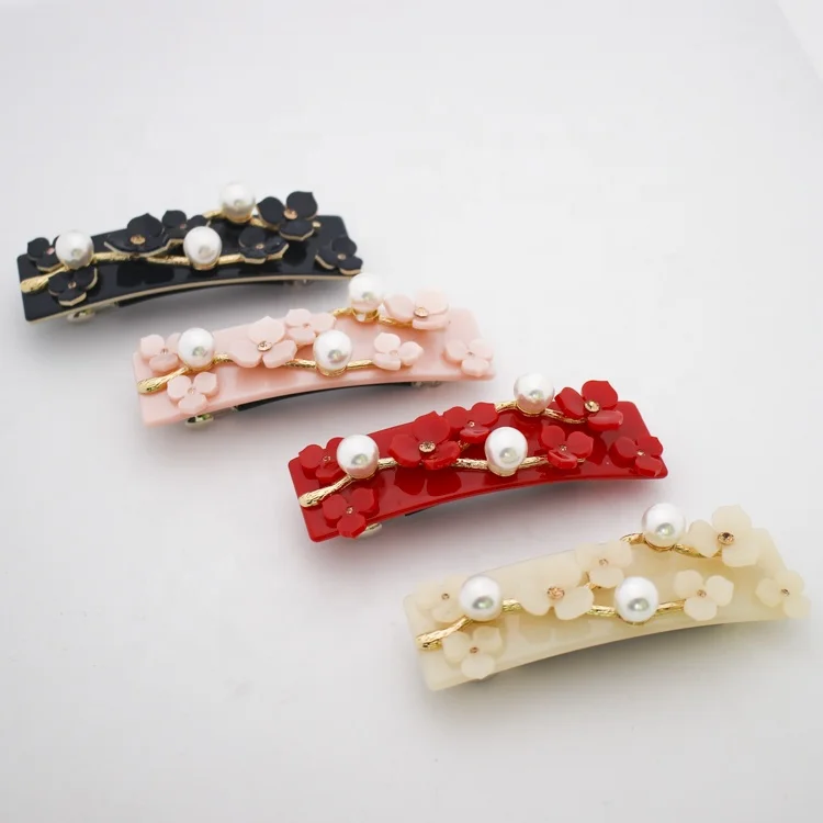 Модные Красочные заколки для волос во французском стиле Цветочные из ацетата и жемчуга со стразами женщин