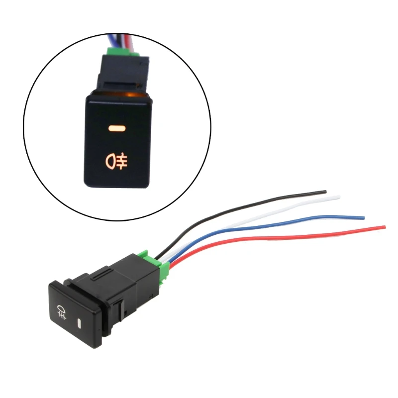 Rear Fog Light Push Switch 4 Wire Button for Car Accessories Fog Light Switch DC12V Yellow/Green