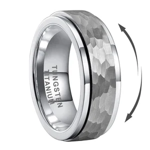 Coolstyle Jewelry 8mm Hammered Anxiety Release Tungsten Fidget Spinner Ring for Men Women Fashion Engagement Wedding Band