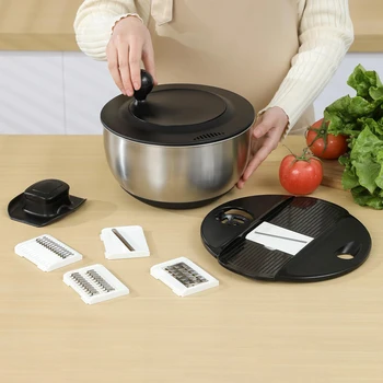 Multifunction Fruits Vegetables Large 5L Stainless Steel Salad Spinner With Grater